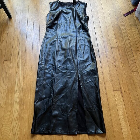 House Of Harlow 1960 Size L Vamp Black Faux Leather Sleeveless Slit Midi Dress - Picture 15 of 16